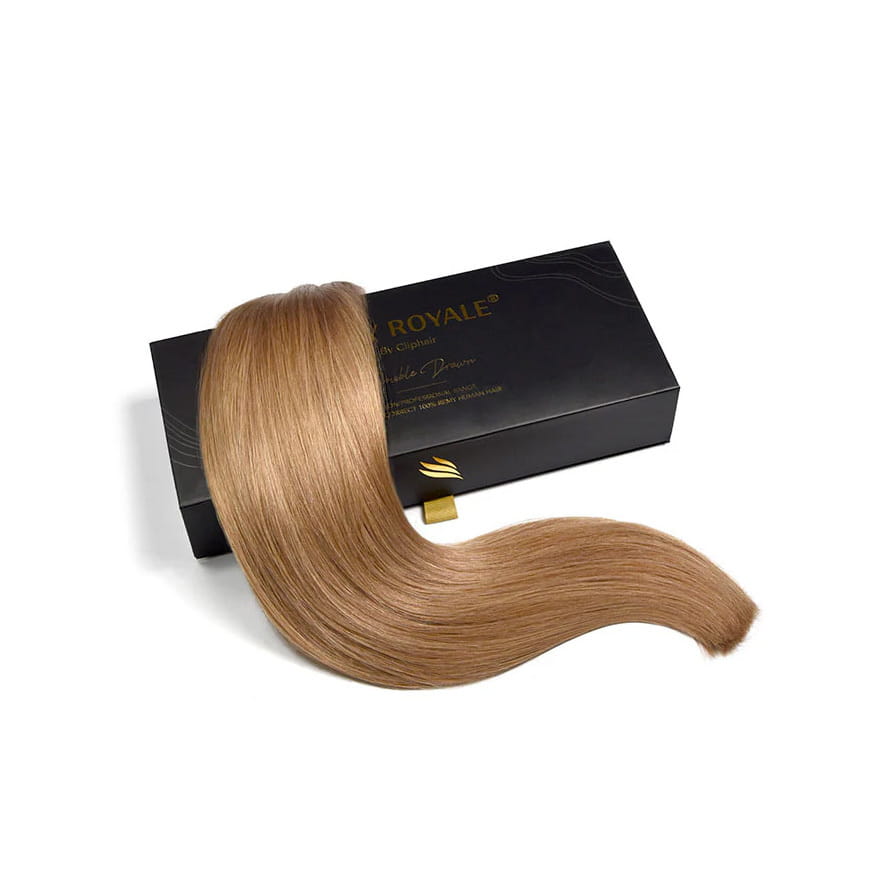 Lightest Brown (#18) Remy Royale Hair Weft Hair Extensions: extension and box