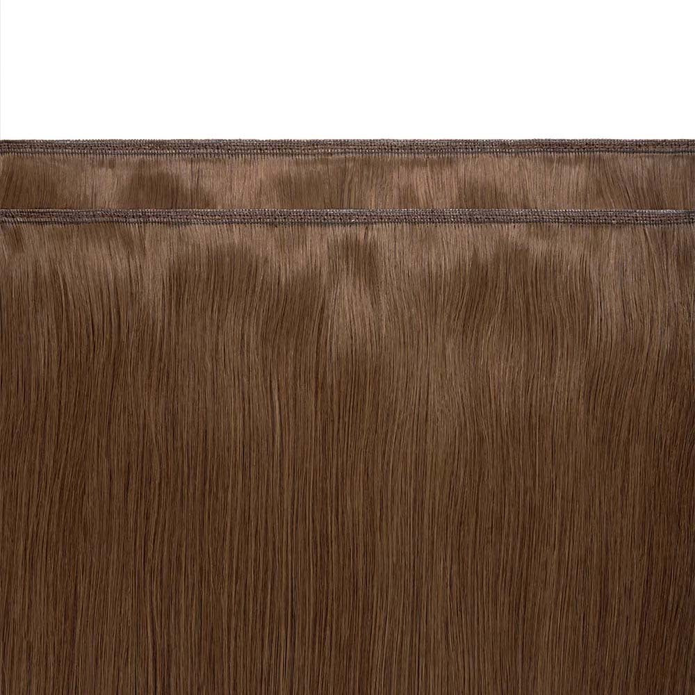 Light Brown (#6) Remy Royale Flat Weft Hair Extensions - Attachment method