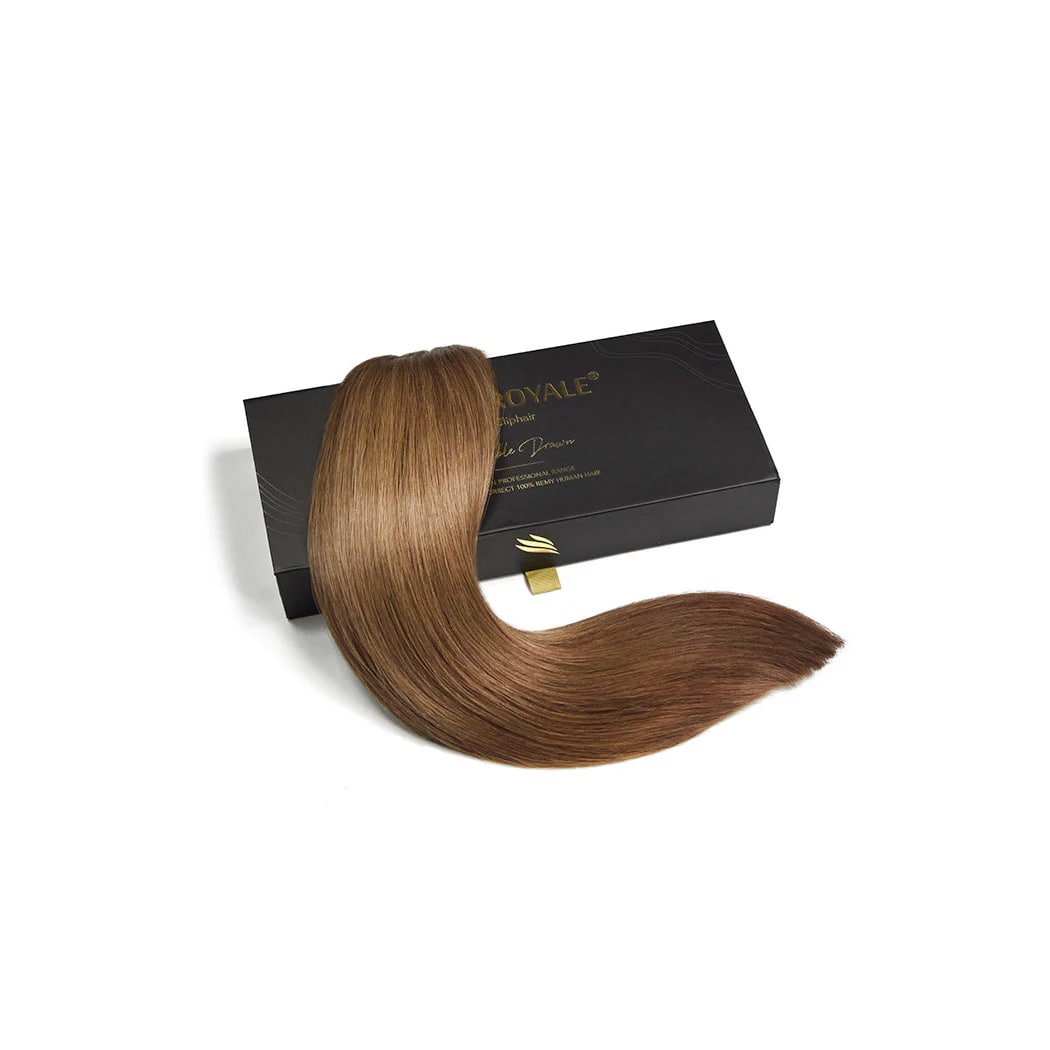 Remy Royale Hair Weft Extension Medium Ash Brown (#8): Extension + box