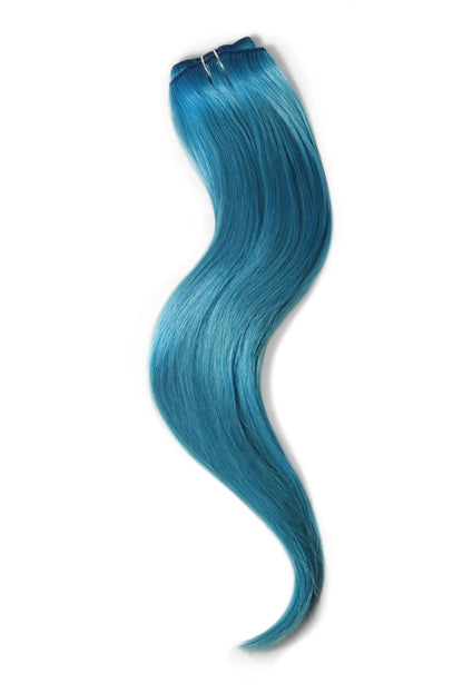 one piece top up clip in remy human hair extensions turquoise shade