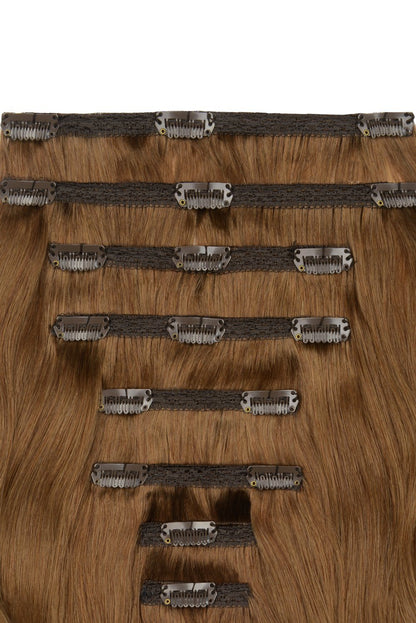 Double Wefted Full Head Remy Clip in Human Hair Extensions - Dark Blonde (#14) Double wefted full head cliphair 