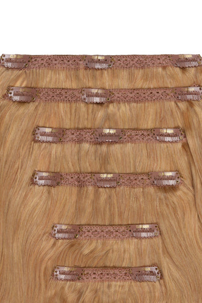 Double Wefted Full Head Remy Clip in Human Hair Extensions - Strawberry/Ginger Blonde (#27) Double wefted full head cliphair 