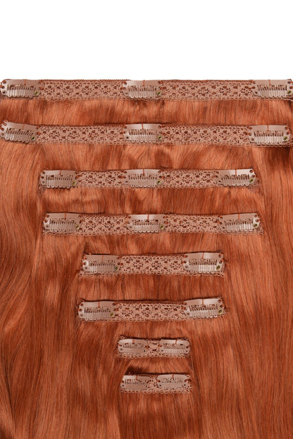 Double Wefted Full Head Remy Clip in Human Hair Extensions - Ginger Red/Natural Red (#350) Double wefted full head cliphair 