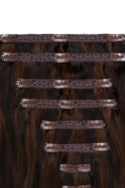 Double Wefted Full Head Remy Clip in Human Hair Extensions - Brown Mix (#2/4/6) Double wefted full head cliphair 