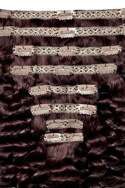 Curly Full Head Remy Clip in Human Hair Extensions -Mahogany Red (#99J) Curly Clip In Hair Extensions cliphair 