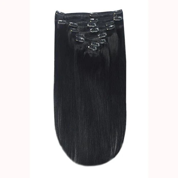 Jet Black (#1) Full Head Clip In Hair Extensions