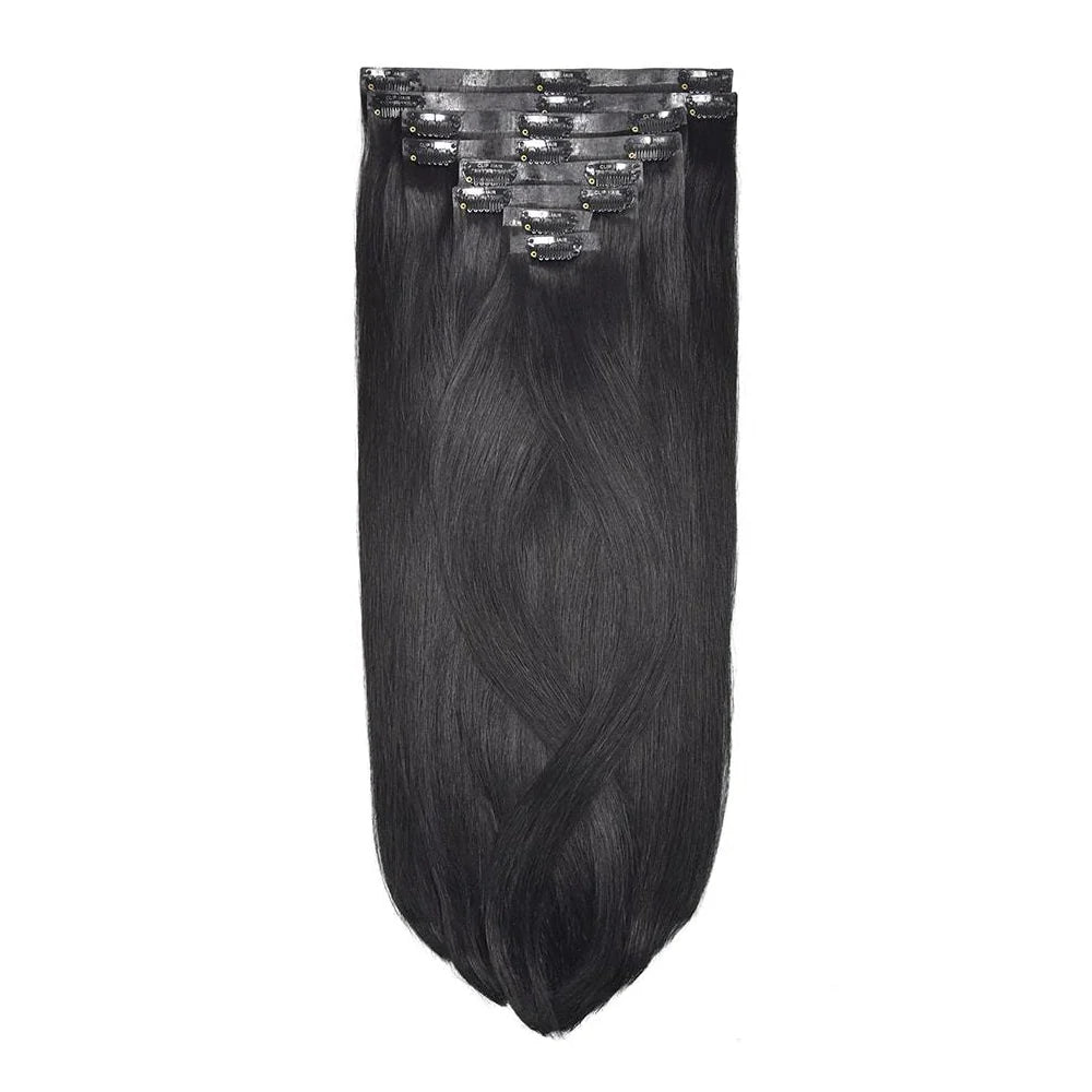 Jet Black (#1) Double Drawn Seamless Clip In Hair Extensions