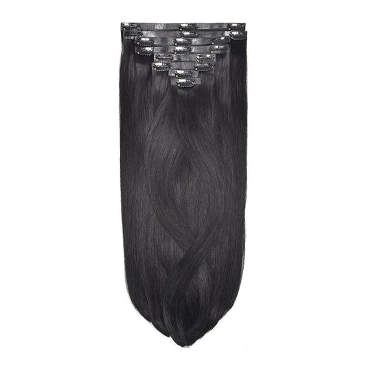 Jet Black (#1) Double Drawn Seamless Clip In Hair Extensions