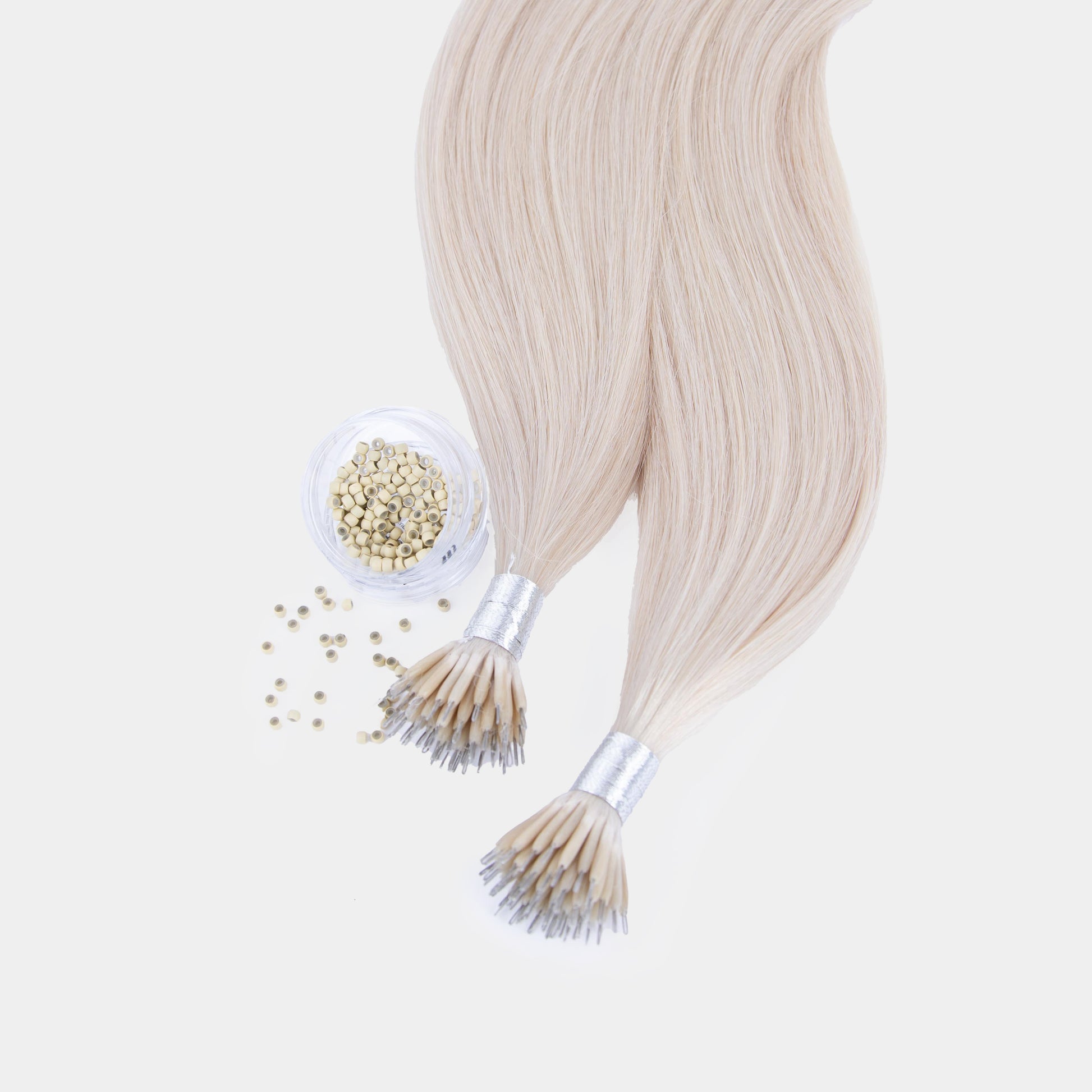 blonde nano ring hair extensions bundle with blonde nano beads
