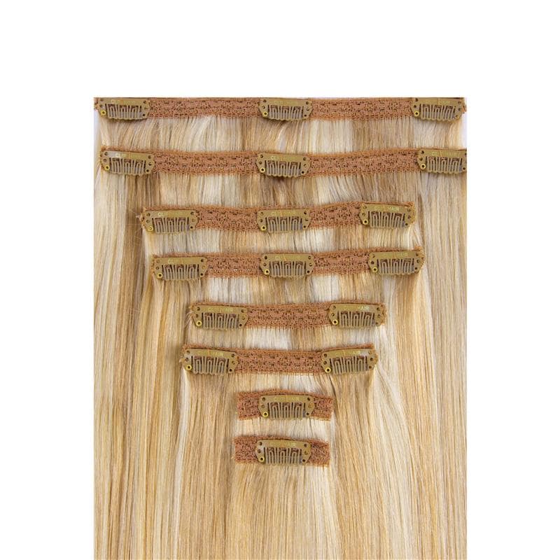 Natural Sandy Blonde (#12/16/613) Double Weft Hair Extensions: attachment method