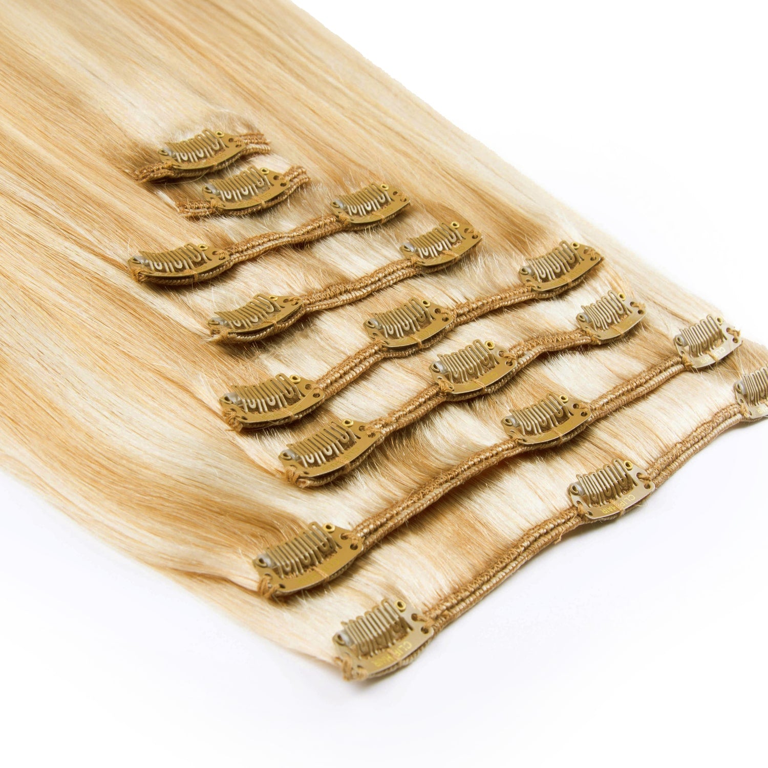 Natural Sandy Blonde (#12/16/613) Full Head Set Hair Extensions: attachment method