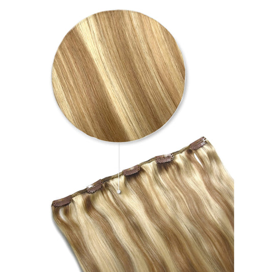 Biscuit Blondey (#18/613) One Piece Top-Up Hair Extensions: extension attachment method