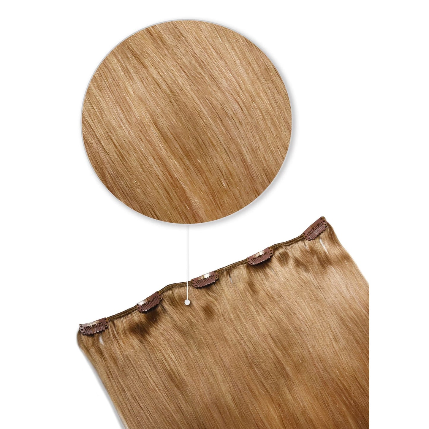 Lightest Brown (#18) One Piece Top-Up Hair Extensions: extension attachment method