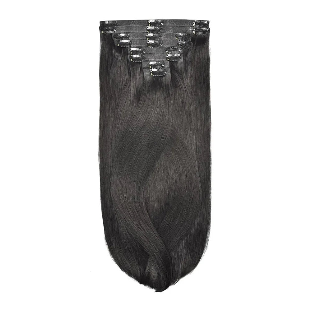 Natural/Off Black (#1B) Double Drawn Seamless Clip In Hair Extensions