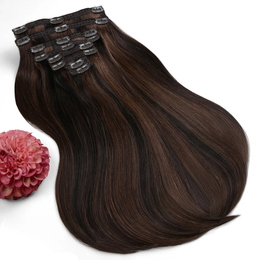 Espresso Melt (#2/4/6) Double Wefted Full Head Clip In Hair Extensions