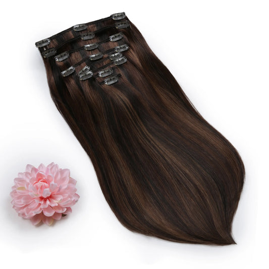 Espresso Melt (#2/4/6) Full Head Clip In Hair Extensions