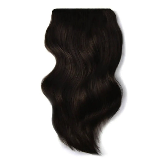 Double Wefted Full Head Remy Clip in Human Hair Extensions - Darkest Brown (#2)