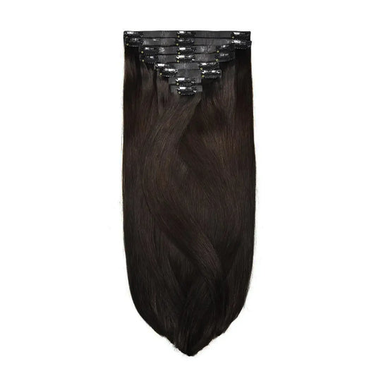 Darkest Brown (#2) Double Drawn Seamless Clip In Hair Extensions