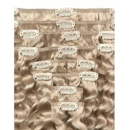 Curly Full Head Remy Clip in Human Hair Extensions - Light Ash Blonde (#22)