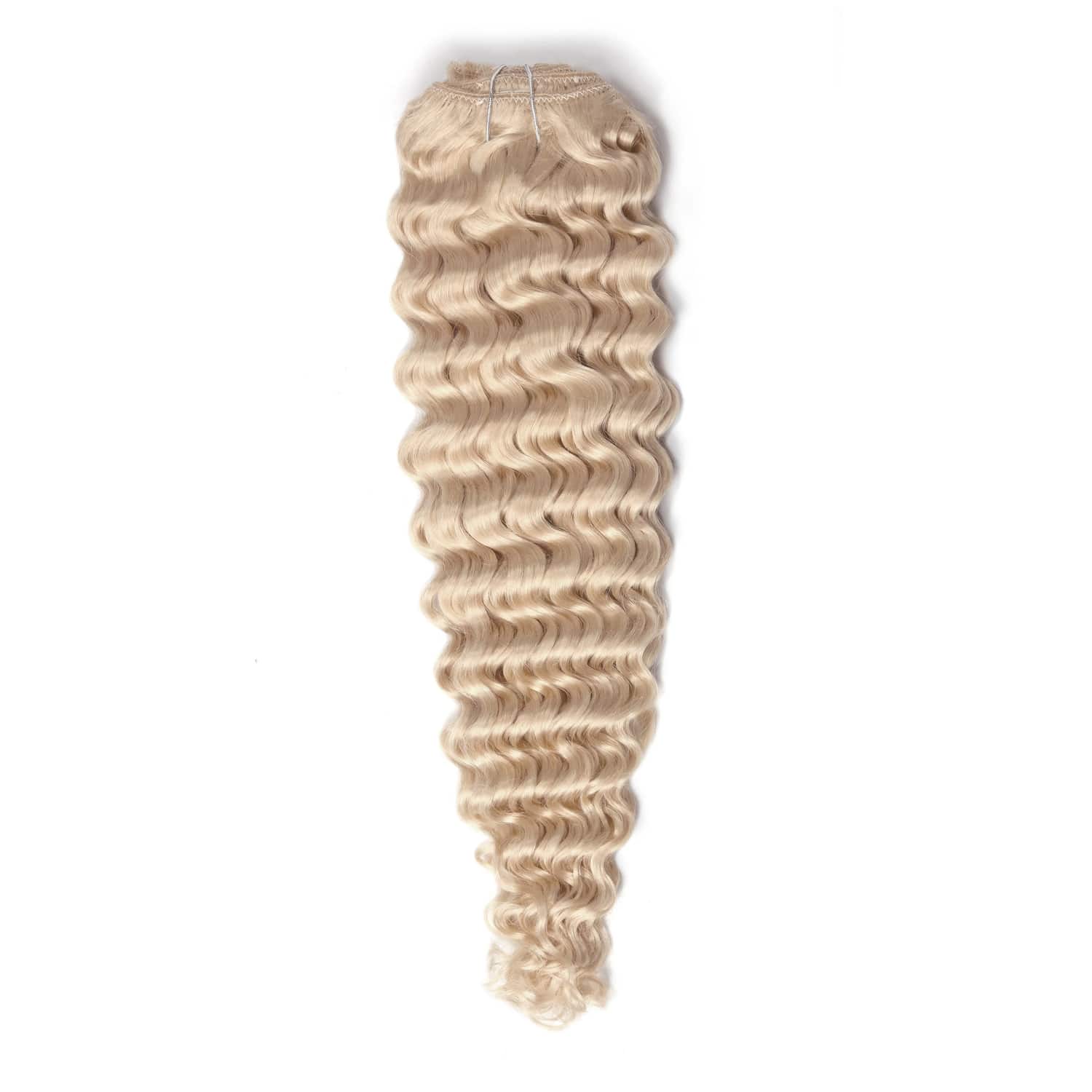 Curly Full Head Remy Clip Human Hair Extensions Light Blonde