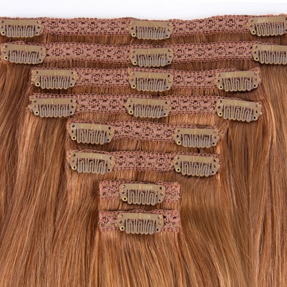 Lys Auburn (#30) Dobbel Wefted Full Head Clip In Hair Extensions