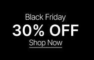 Black Friday sale advertisement with 30% off and 'Shop Now' text on a black background
