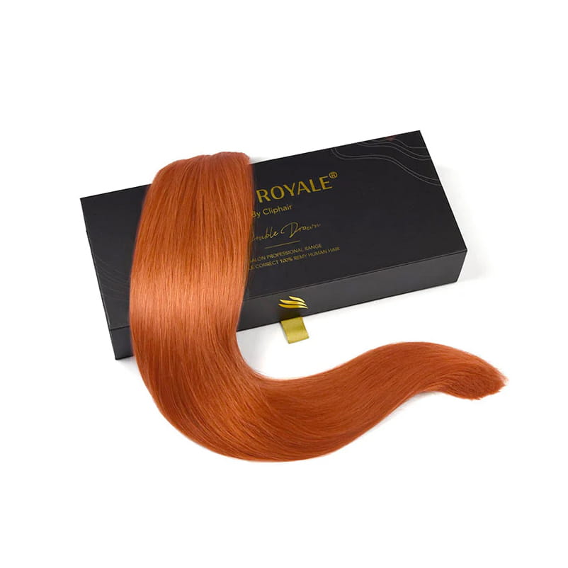 Flaming Ginger (#350) Remy Royale Hair Weft Extensions: hair extension and package