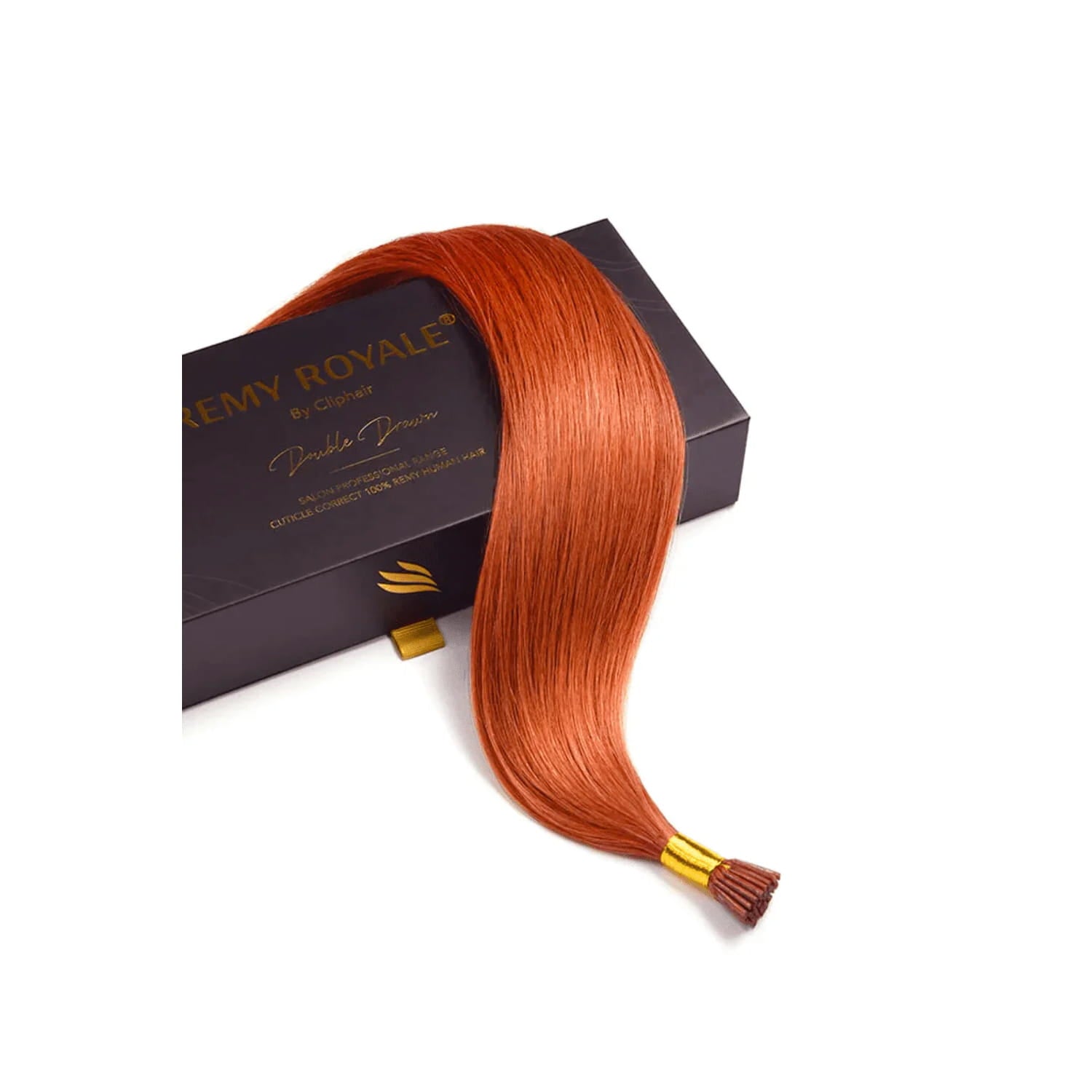 Flaming Ginger (#350) Remy Royale I-Tip Hair Extensions: hair extension and package