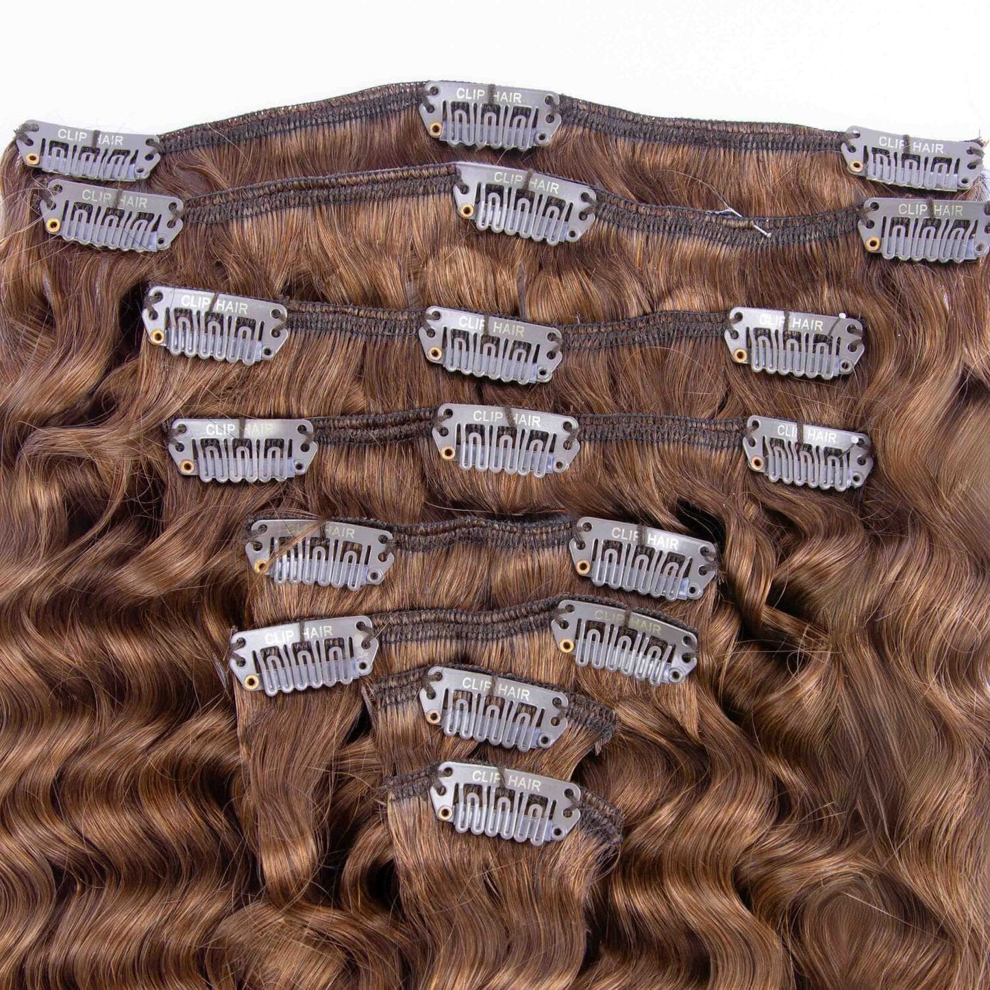 Light/Chestnut Brown (#6) Curly Clip In Hair Extensions - Attachment method