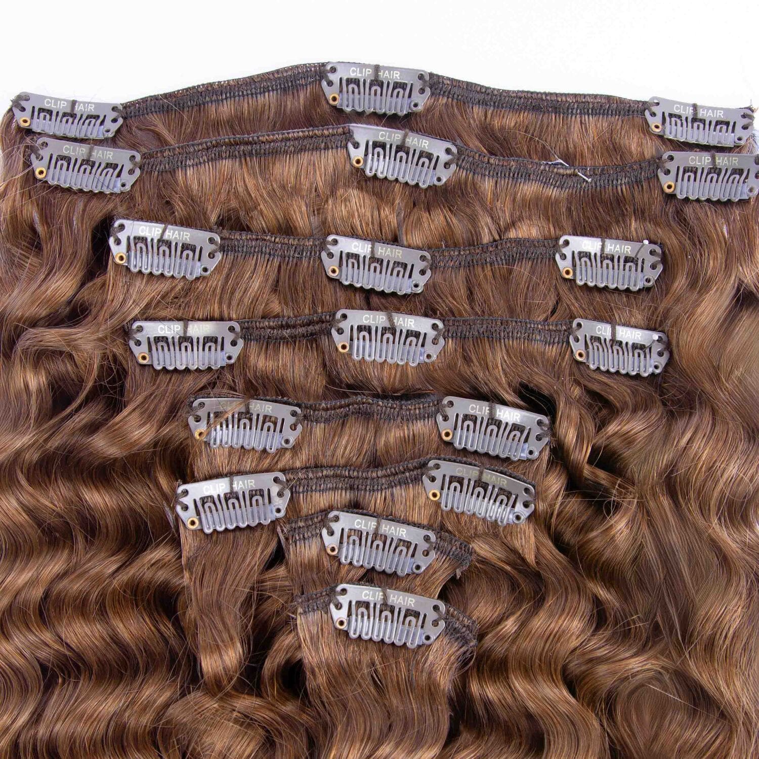 Light/Chestnut Brown (#6) Curly Clip In Hair Extensions - Attachment method