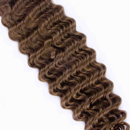 Light/Chestnut Brown (#6) Curly Clip In Hair Extensions - Hair extension zoomed in