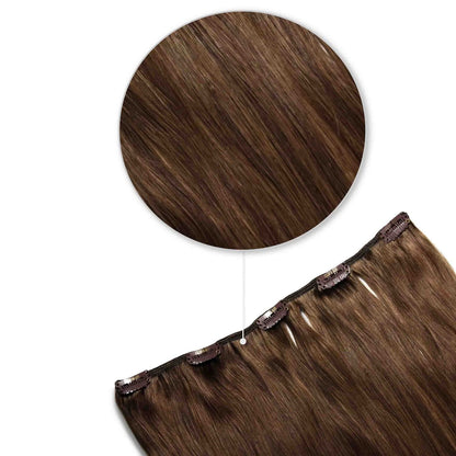 Light/Chestnut Brown (#6) One Piece Clip In Hair Extensions (Top-Up) - Attachment method