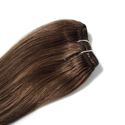 Light/Chestnut Brown (#6) One Piece Clip In Hair Extensions (Top-Up) - Hair extension zoomed in