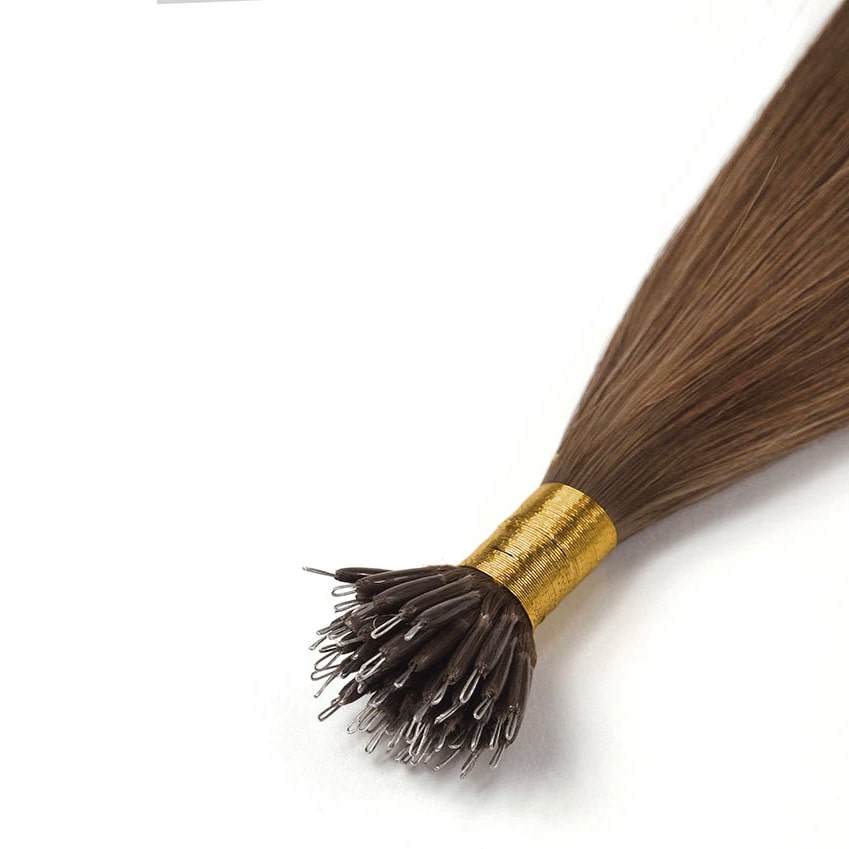Light/Chestnut Brown (#6) Nano Ring Hair Extensions - Attachment method