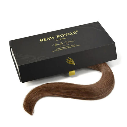 Light/Chestnut Brown (#6) Nano Ring Hair Extensions - Hair extension and box