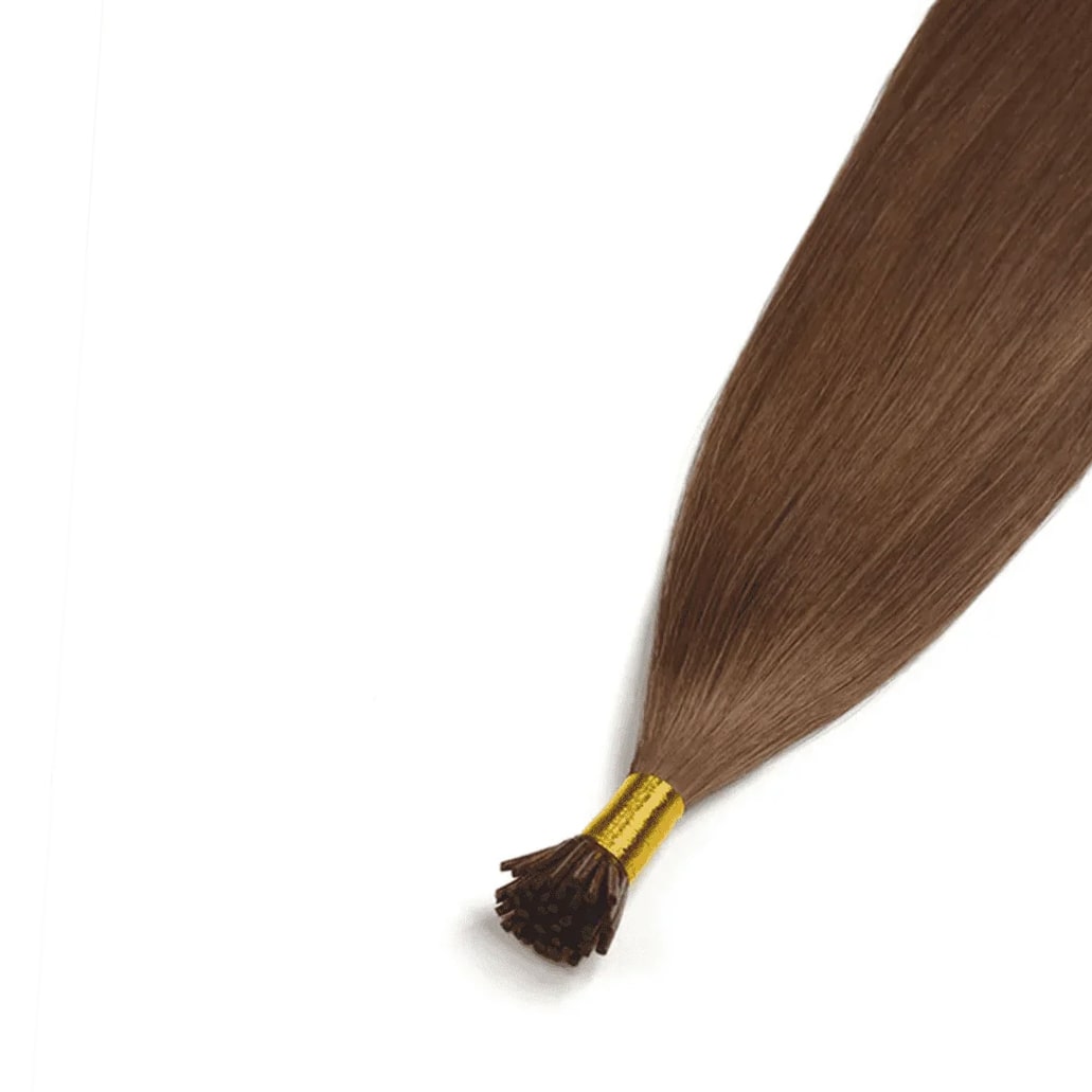 Light/Chestnut Brown (#6) Remy Royal I-Tips Hair Extensions - Attachment method