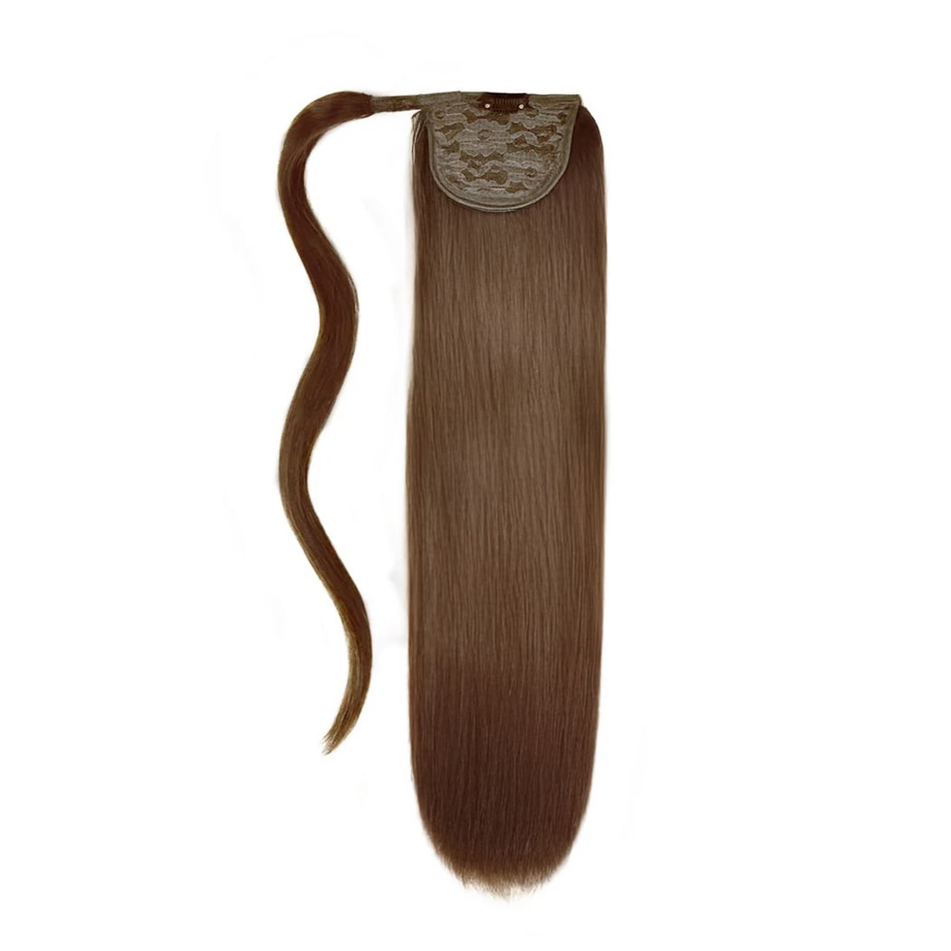 Light/Chestnut Brown (#6) Straight Up Wrap Around Ponytail - Full hair extension
