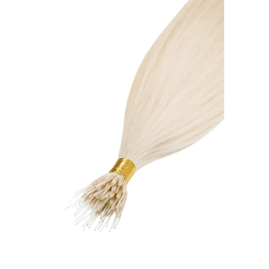 Lightest Blonde (#60) Nano Bond Hair Extensions:  Extension attachment method