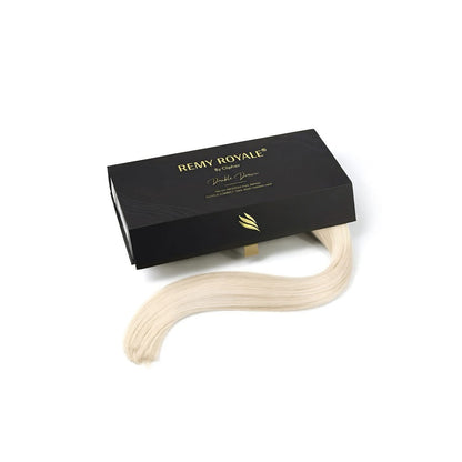 Lightest Blonde (#60) Remy Royale Nano Ring hair Extensions: Extension and box