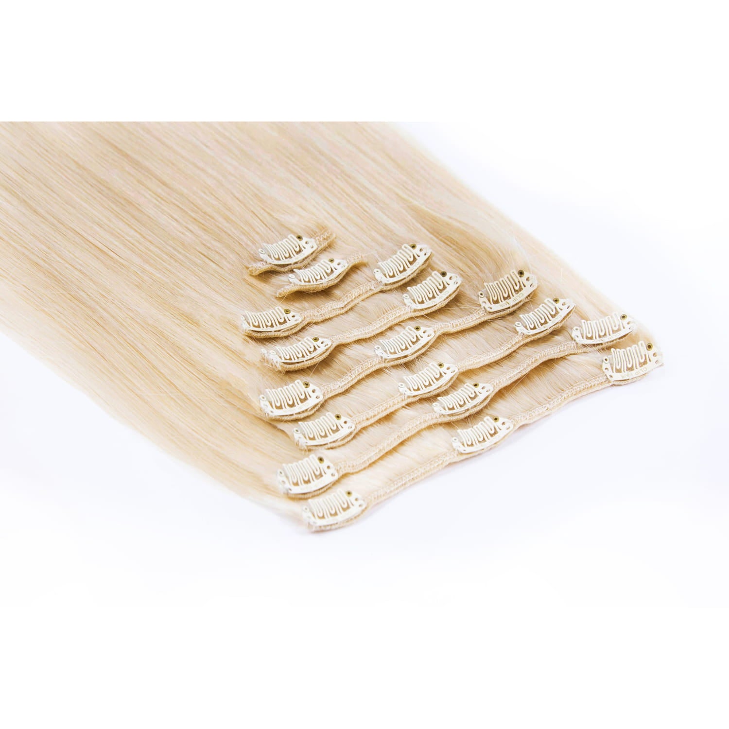 Full Head Remy Clip Human Hair Extensions Bleach Blonde