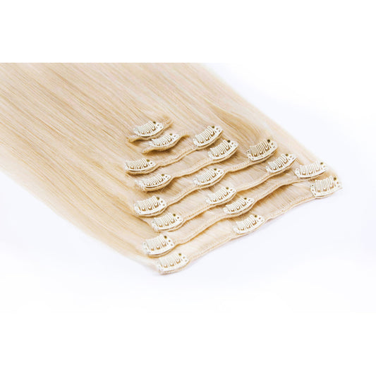 Bleach Blonde (#613) Classic Ful Head Hair Extensions: attachment method