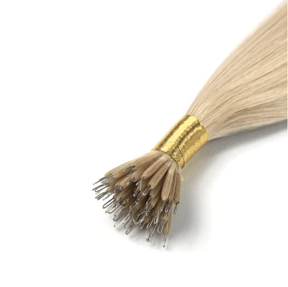 Bleach Blonde (#613) Remy Royale Nano Ring Hair Extension: attachment method