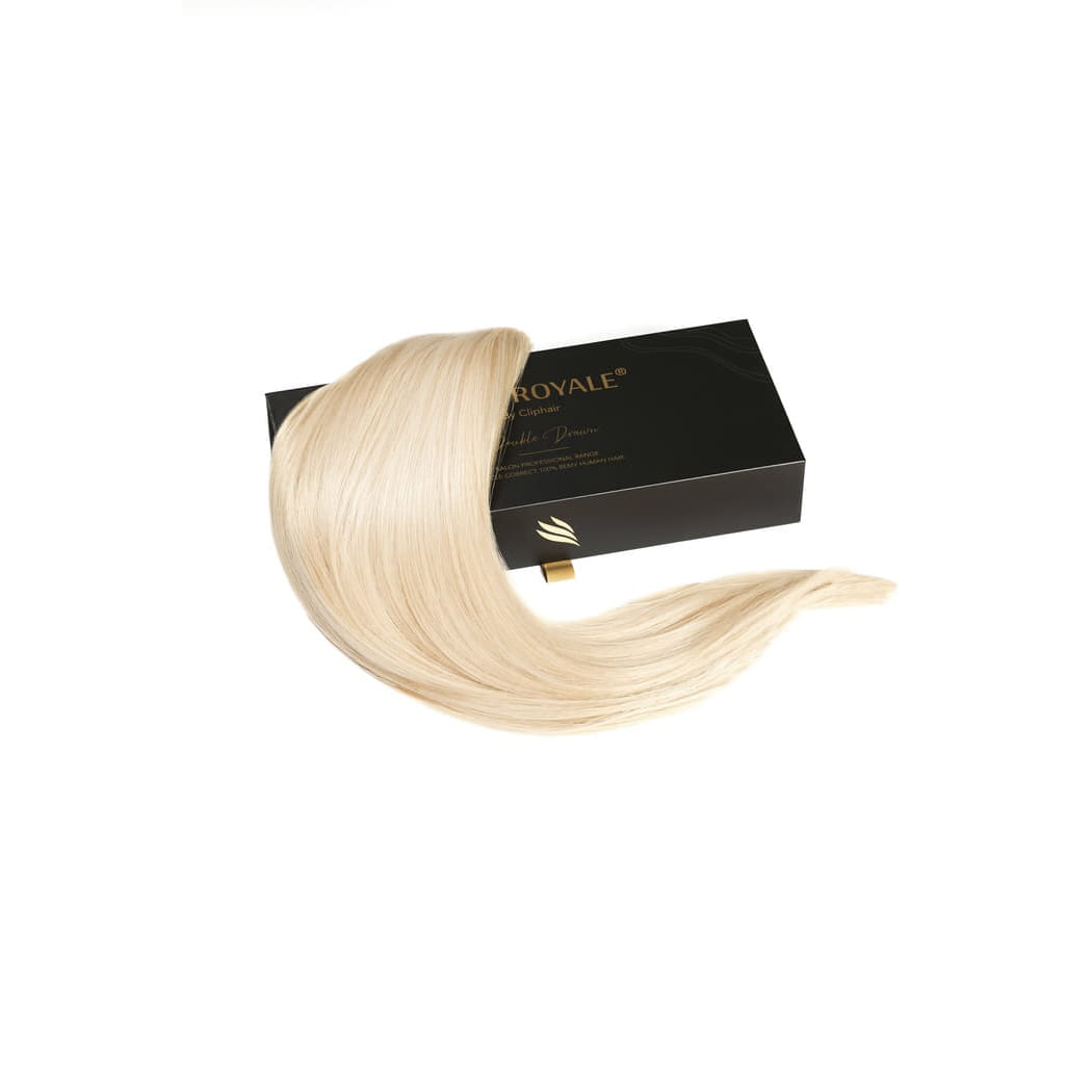 Bleach Blonde (#613) Remy Royale Hair Weft Extension: extension and box