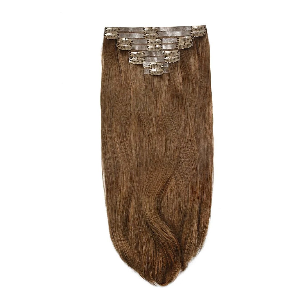 Remy Royale Seamless Hair Extension Medium Ash Brown (#8): Full extension