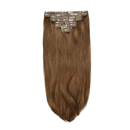 Remy Royale Seamless Hair Extension Medium Ash Brown (#8): Full extension