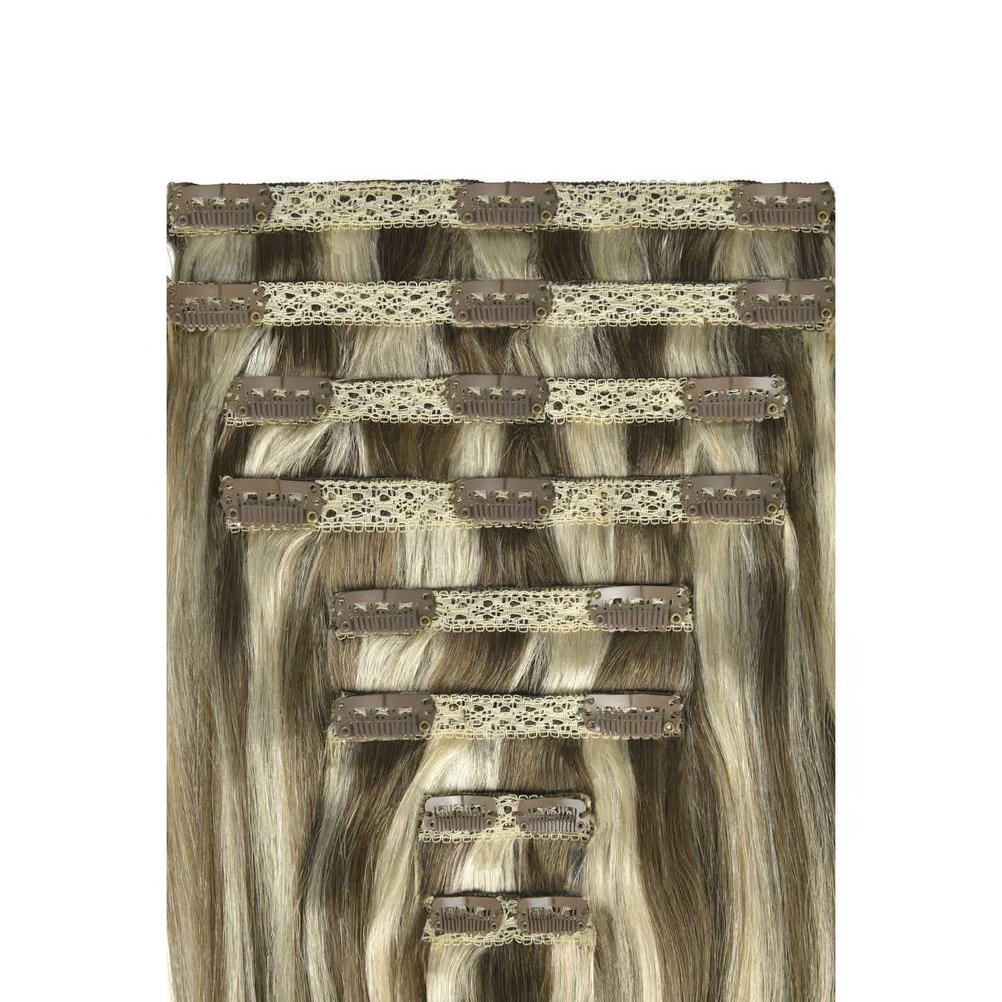 Double Wefted Full Head Remy Clip in Human Hair Extensions - Dirty Blonde (#9/613)