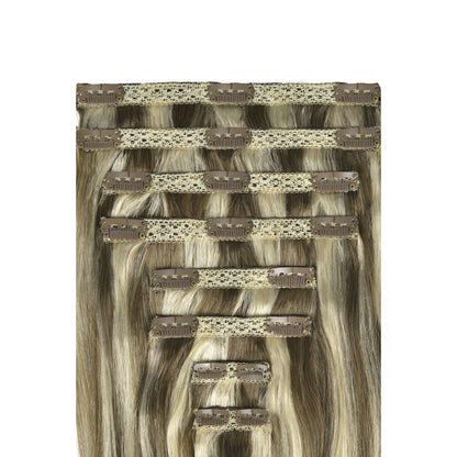 Double Wefted Full Head Remy Clip in Human Hair Extensions - Dirty Blonde (#9/613)