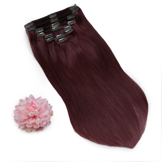 Mahogany Red (#99J) Full Head Clip In Hair Extensions