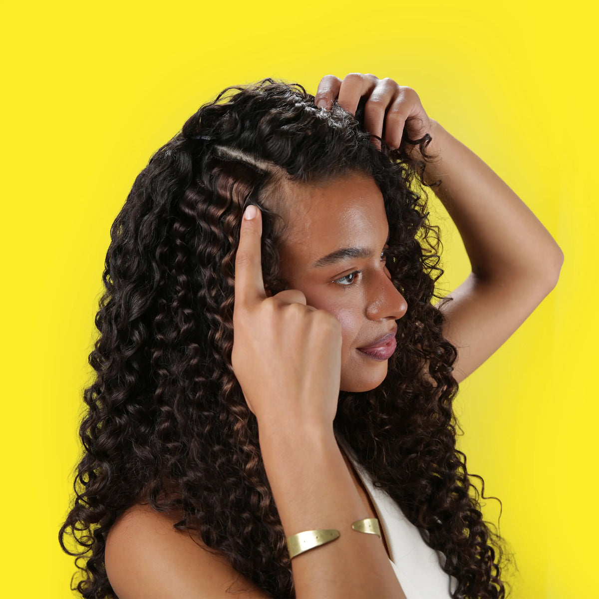 Curly Full Head Remy Clip in Human Hair Extensions - Ice Blonde in use