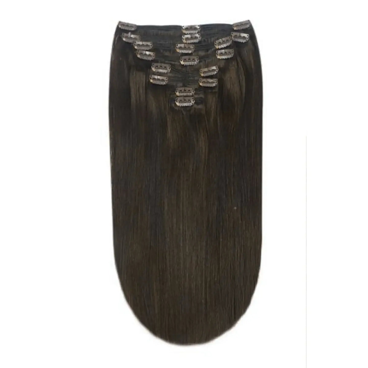 Dark Brown (#3) Full Head Clip In Hair Extensions